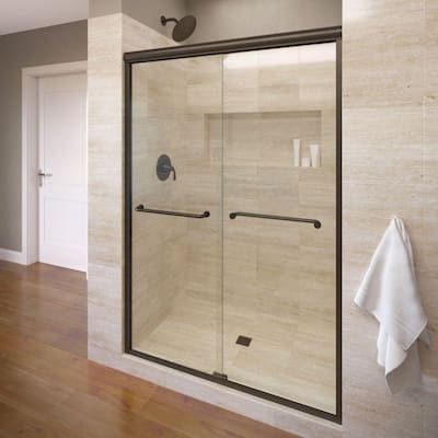 Infinity 58-1/2 in. x 70 in. Semi-Frameless Sliding Shower Door in Oil Rubbed Bronze with Clear Glass