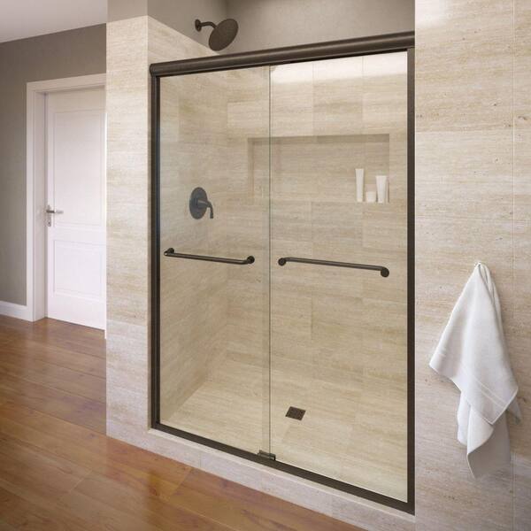 Basco Infinity 58-1/2 in. x 70 in. Semi-Frameless Sliding Shower Door in Oil Rubbed Bronze with Clear Glass