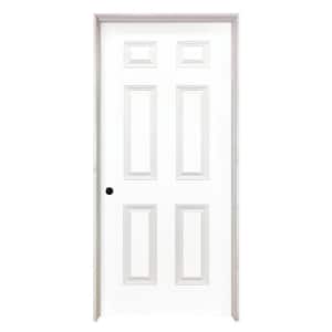 18 in. x 80 in. 6 Panel Right-Handed Solid Core White Primed Wood Single Prehung Interior Door with Nickel Hinges