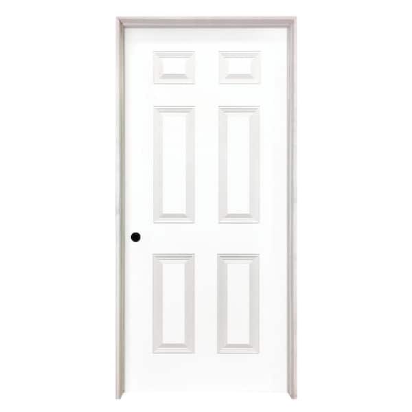Steves & Sons 28 in. x 80 in. 6 Panel Right-Hand Hollow Core White Primed Composite Single Prehung Interior Door with 366 Casing