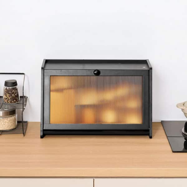 Bread Box for Kitchen Counter, Large Capacity Bamboo Bread Storage Container, Wooden Breadbox Organizer Panel