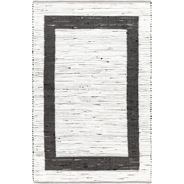 Jean White/Black 9 ft. x 12 ft. Border Indoor Area Rug