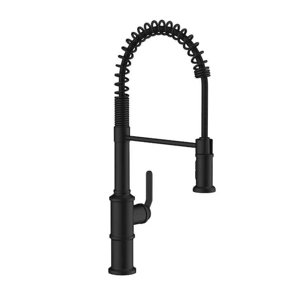 Kinzie Satin Black 22 in. Single Handle Pre-Rinse Spring Pull Down Sprayer Kitchen Faucet with 360-degree Swivel