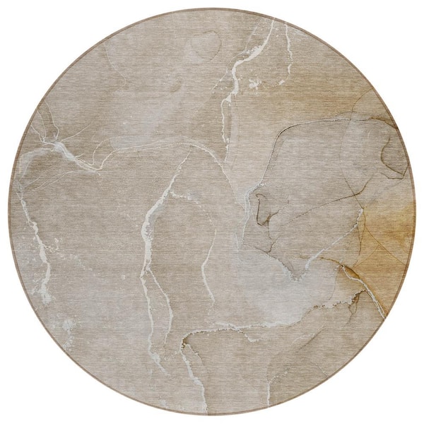 Chantille ACN511 Beige 8 ft. x 8 ft. Round Machine Washable Indoor/Outdoor Geometric Area Rug