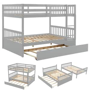 Gray Full Wood Bunk Bed with Ladder and Safety Rails, Convertible to Separate 2-Beds