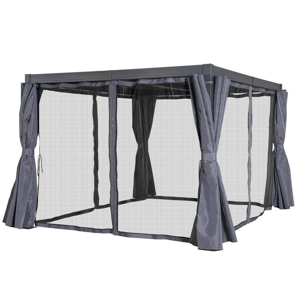 10 ft. x 12 ft. Grey All-Aluminum Outdoor Louvered Pergola with Adjustable Roof, Curtains and Netting price history on PriceWatchPro