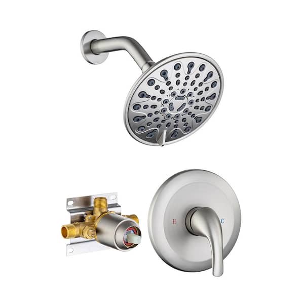 GIVING TREE Single-Handle 6-Spray Wall Mount Fixed Round Shower Faucet in Brushed Nickel (Valve Included)