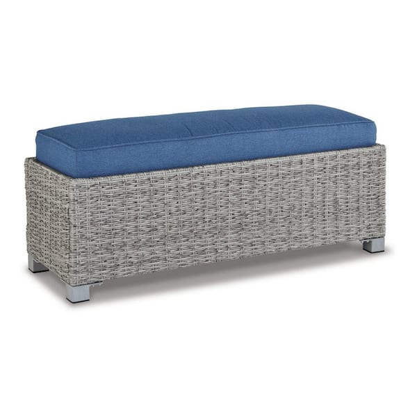Benjara 50 in. Gray and Blue Backless Bedroom Bench with Polyester Fabric