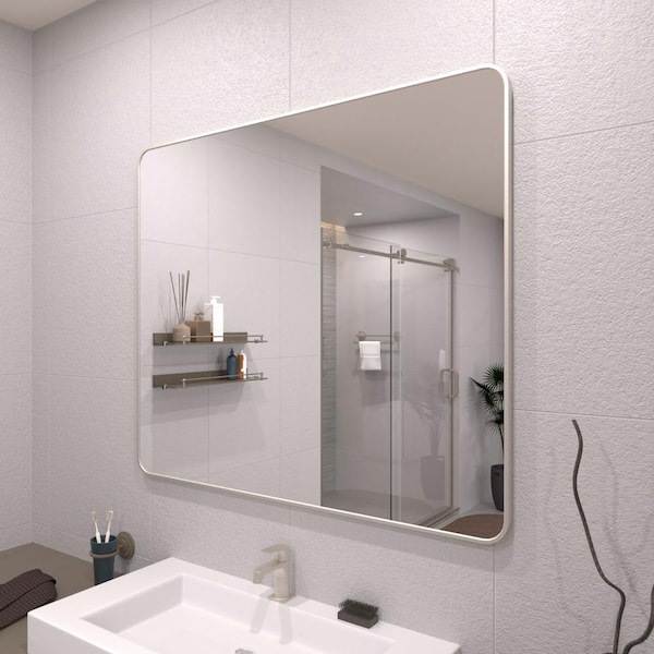 42 in. W x 36 in. H Rectangular Framed Wall Bathroom Vanity Mirror in Brushed Nickel