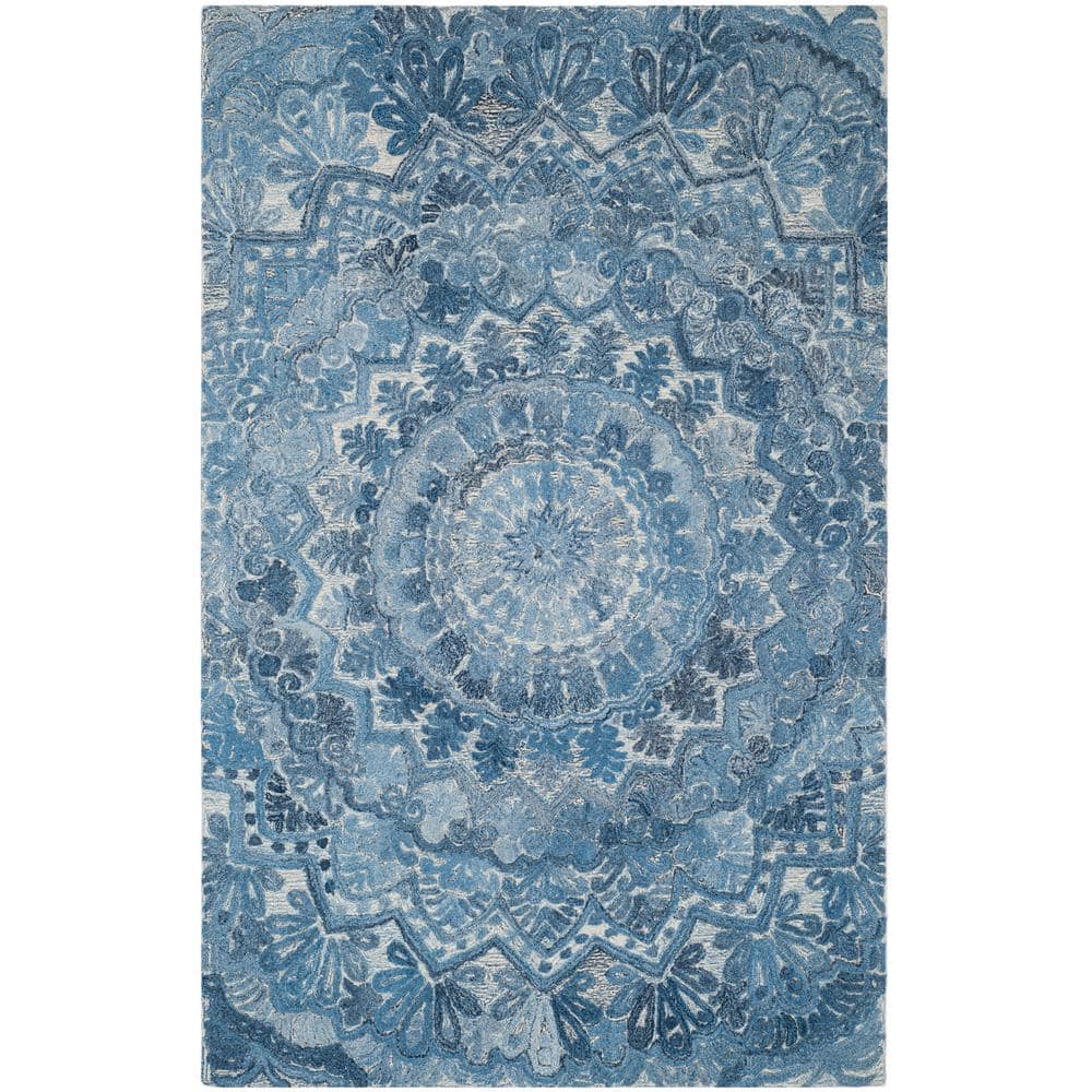 Hand-Tufted Elegance Blue/Ivory Wool 9' x 12' Rug