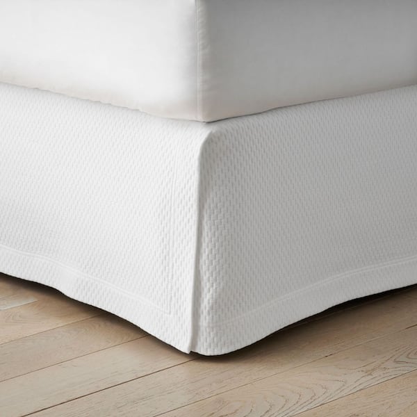 Company Cotton 14 in. Textured Grid Weave White Queen Bed Skirt