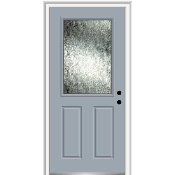 MMI Door Rain Glass 34 in. x 80 in. Left-Hand Inswing 1/2 Lite 2-Panel Painted Storm Cloud Prehung Front Door on 4-9/16 in. Frame