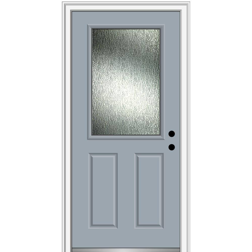 MMI Door 34 in. x 80 in. LeftHand Inswing Rain Glass Storm Cloud Fiberglass Prehung Front Door