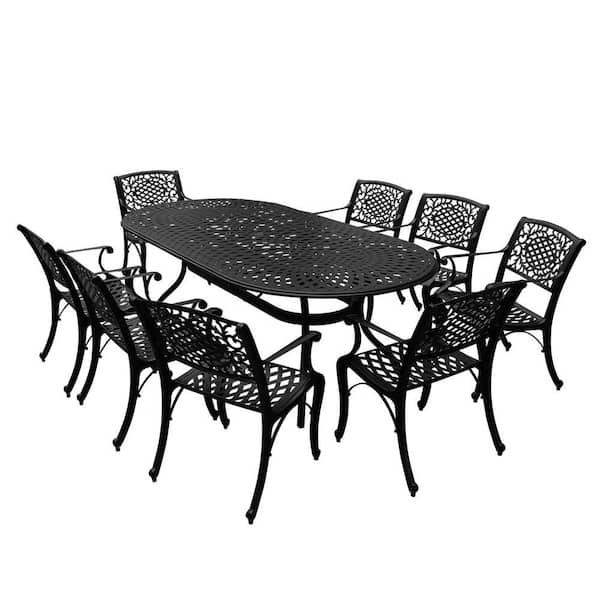 Oakland Living Black 9-Piece Aluminum Outdoor Oval Dining Height Outdoor Dining Set