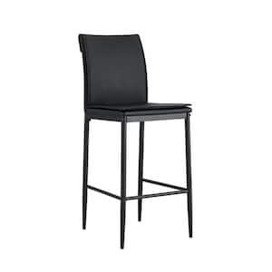 38 in. Leather Black High Back Metal Counter Stool with Faux Leather Seat (Set of 2 Included)