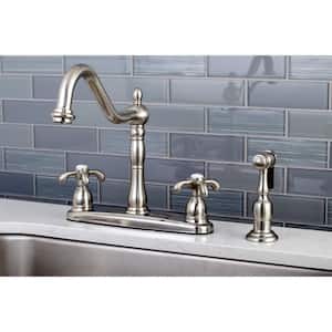 French Country 2-Handle Standard Kitchen Faucet with Side Sprayer in Brushed Nickel