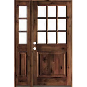 50 in. x 80 in. Knotty Alder Right-Hand/Inswing Clear Glass Red Mahogany Stain Wood Prehung Front Door w/Left Sidelite