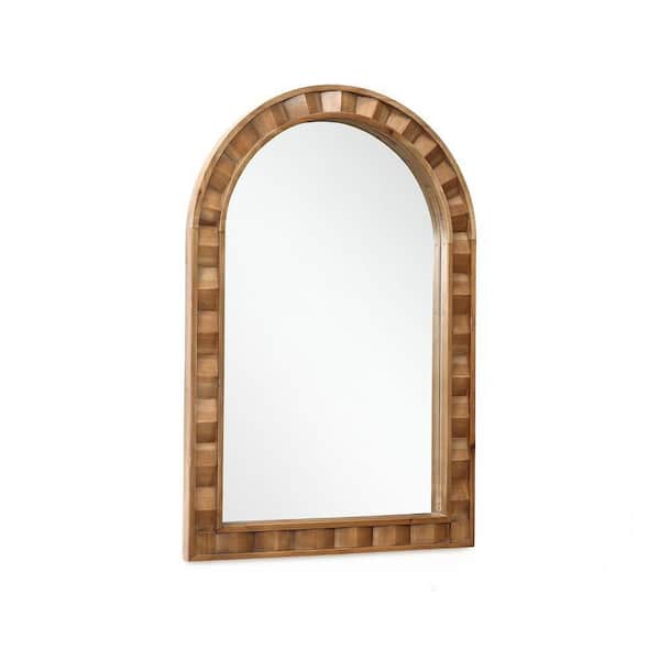 LuxenHome Natural Wood Frame Arch Rectangle Wall Mirror, 18.5 in