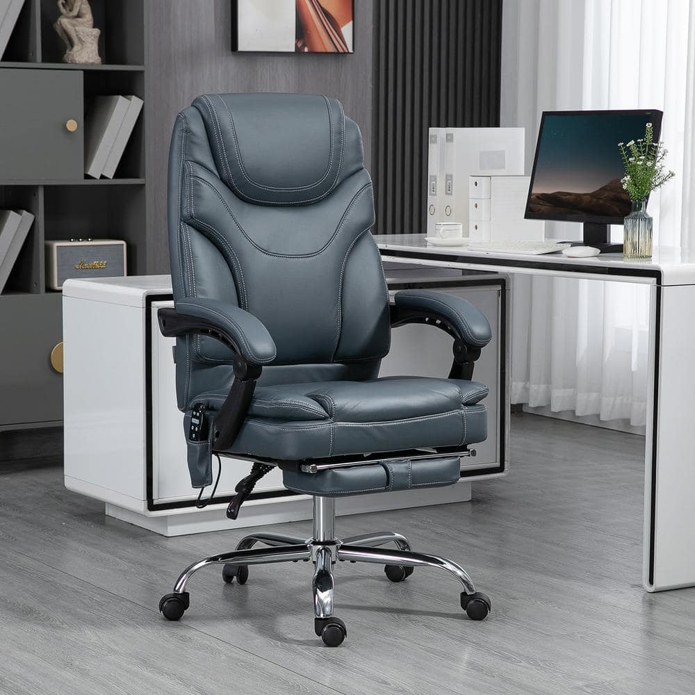 Gray PU Leather High Back Heated Massage Office Chair with Footrest