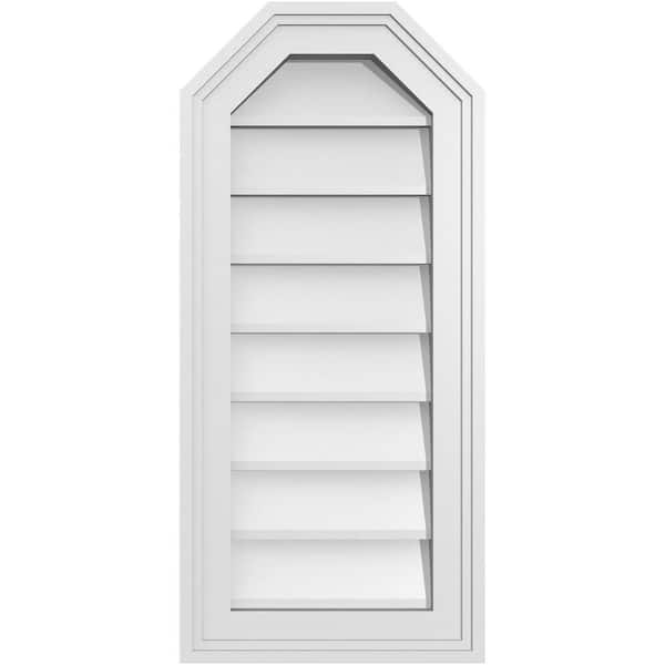 Ekena Millwork 12 in. x 26 in. Octagonal Top Surface Mount PVC Gable Vent: Decorative with Brickmould Frame