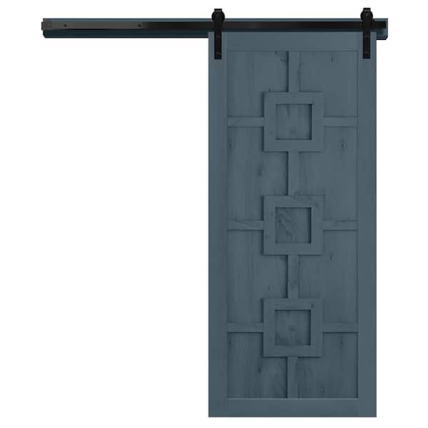 VeryCustom 30 in. x 84 in. The Mod Squad Denim Wood Sliding Barn Door with Hardware Kit in Black