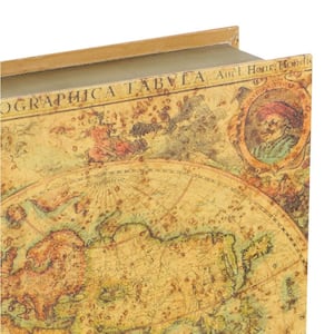 Rectangle Wood Faux Book Box with World Map Cover (Set of 3)