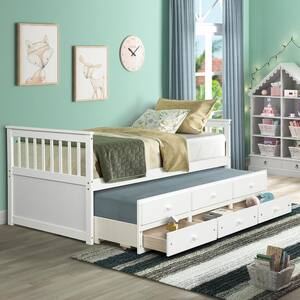 Harper & Bright Designs White Twin Wood Daybed with Trundle and 3 ...