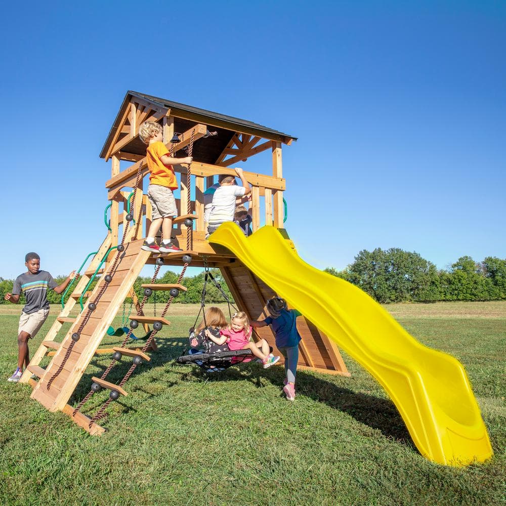 Cedar Endeavor Swing Set with Yellow Wave Slide