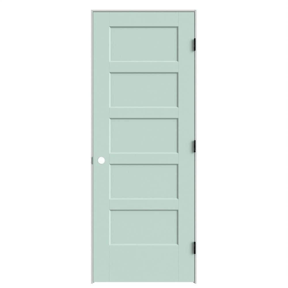 32 in. x 80 in. 5-Panel Bayshore Left-Hand SolidCore Sea Glass Molded Composite Single Prehung InteriorDoor w/ Flat Jamb price history on PriceWatchPro