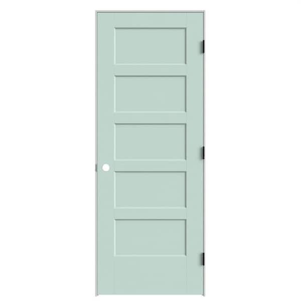 Masonite 32 in. x 80 in. 5-Panel Bayshore Left-Hand SolidCore Sea Glass Molded Composite Single Prehung InteriorDoor w/ Flat Jamb