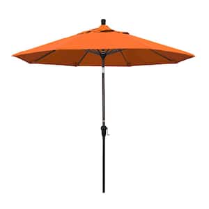 9 ft. Bronze Aluminum Pole Market Aluminum Ribs Auto Tilt Crank Lift Patio Umbrella in Tuscan Sunbrella