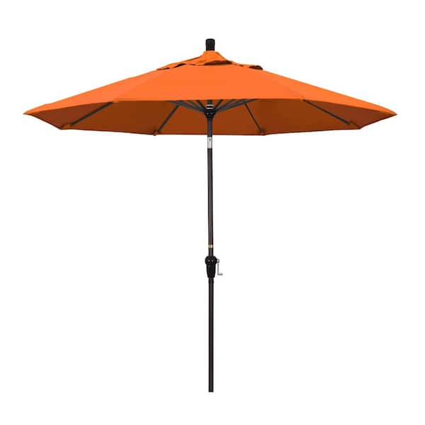 California Umbrella 9 ft. Bronze Aluminum Pole Market Aluminum Ribs Auto Tilt Crank Lift Patio Umbrella in Tuscan Sunbrella