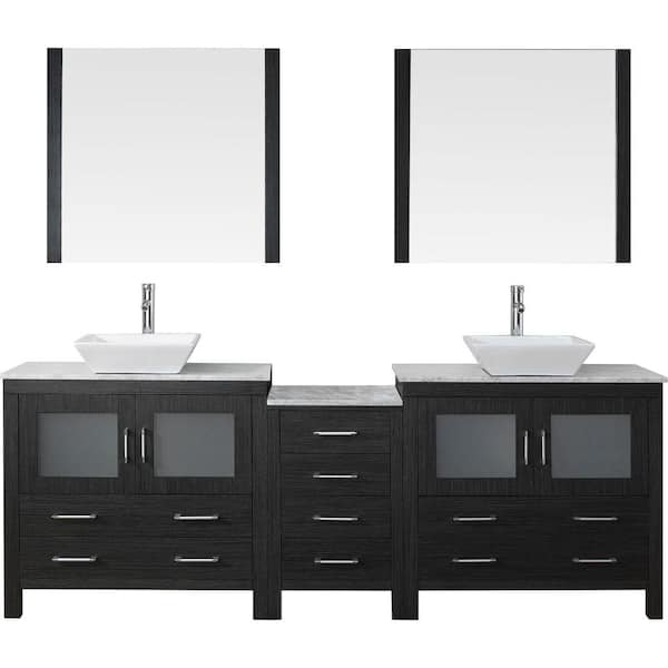 Virtu USA Dior 83 in. W Bath Vanity in Zebra Gray with Marble Vanity Top in White with Square Basin and Mirror and Faucet