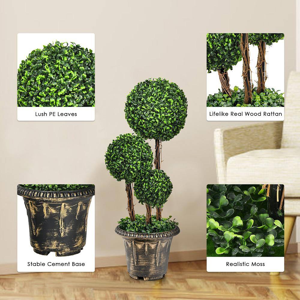 30'' Green Artificial Boxwood Triple Ball Topiary in Decorative Pot