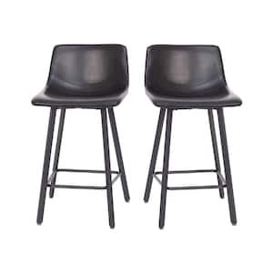 25 in. Black LeatherSoft/Black Low Iron Bar Stool with Leather/Faux Leather Seat