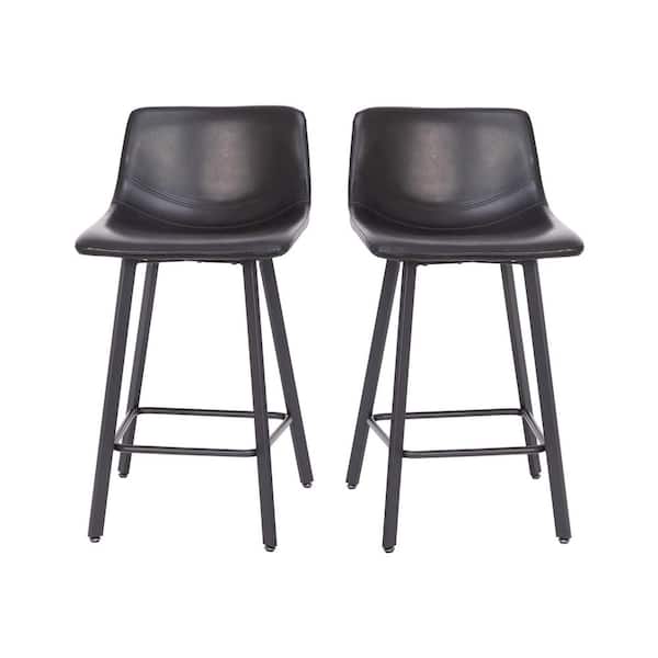 Carnegy Avenue 25 in. Black LeatherSoft/Black Low Iron Bar Stool with Leather/Faux Leather Seat