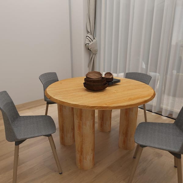 Mango Wood Natural Brown 48 in. Column Pillar Dining Table Seats 4