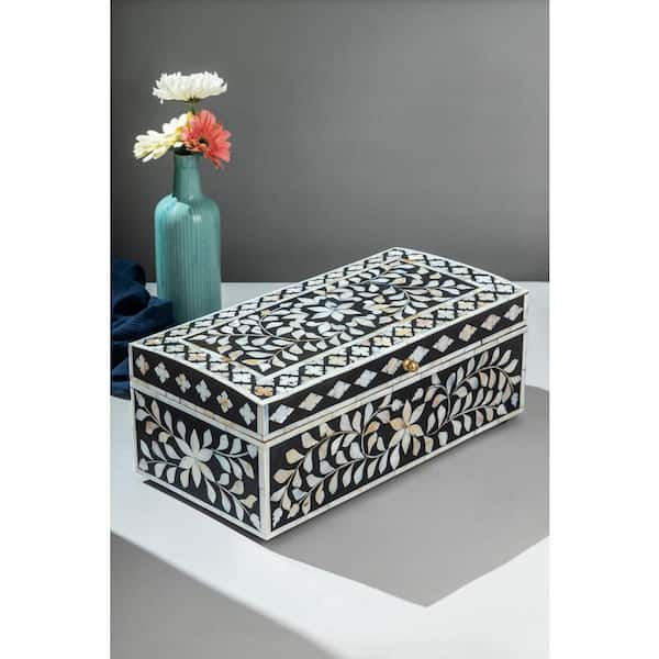 GAURI KOHLI Jodhpur Mother of Pearl Decorative Box - Black 16 in.