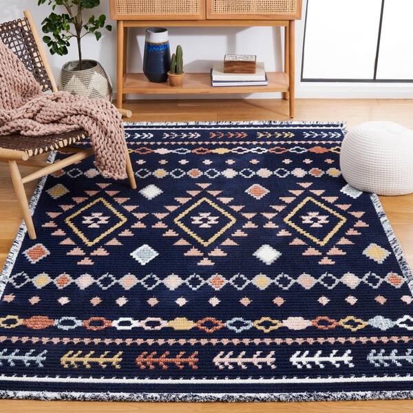 Marrakesh Navy/Multi 5 ft. x 8 ft. Geometric Striped Area Rug