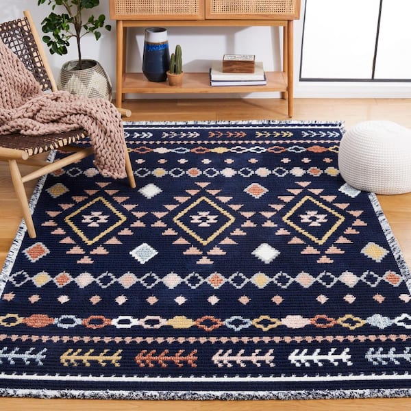 Marrakesh Navy/Multi 7 ft. x 7 ft. Square Geometric Striped Area Rug