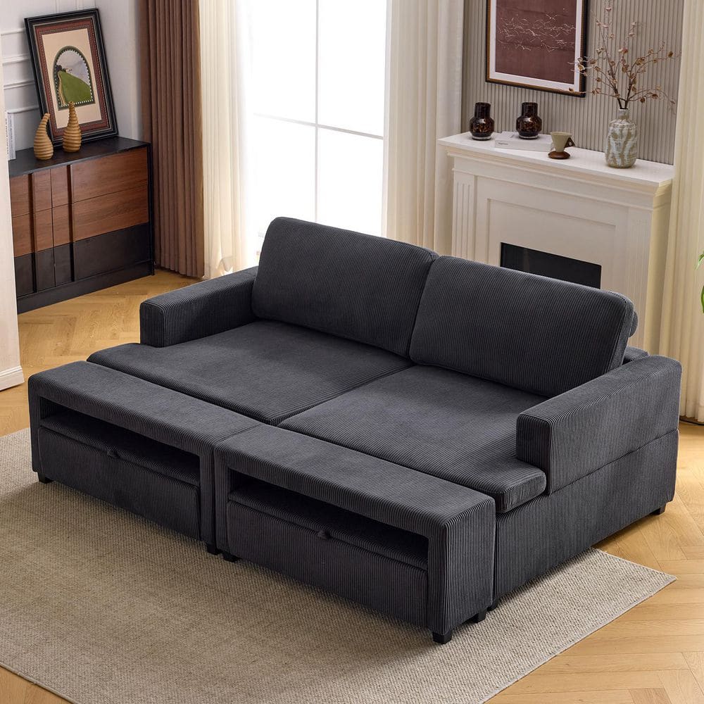 Multi-Function's Collection 83 in. W Square Arm Corduroy Square Deep Seat Sofa in Gray with 2 Storage Ottoman price history on PriceWatchPro