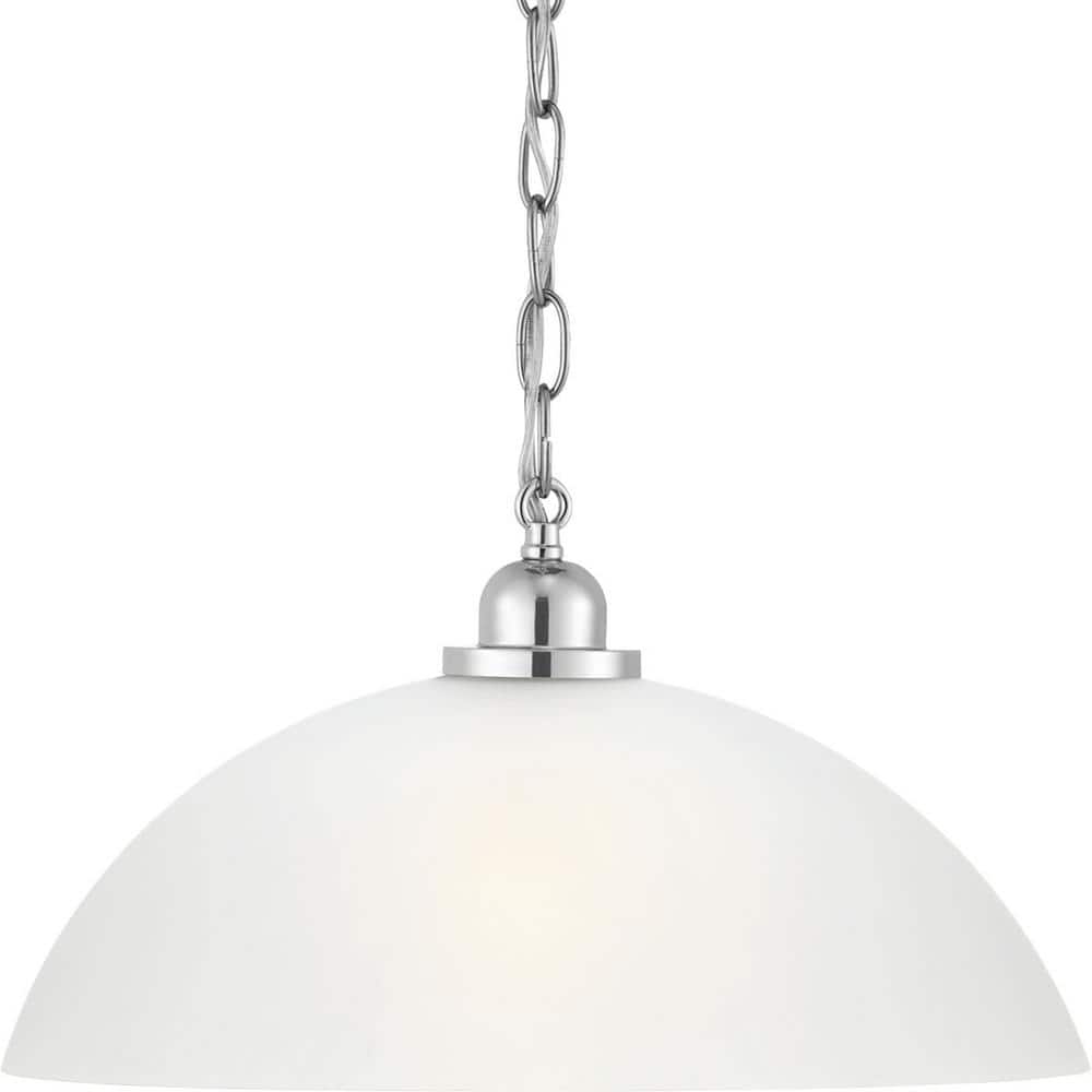 Classic Chrome Glass Dome Pendant Light with Etched Shade