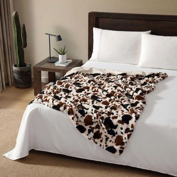 Wrangler Spotted Cow Print 1-Piece Brown/Beige Faux Rabbit Fur 50
