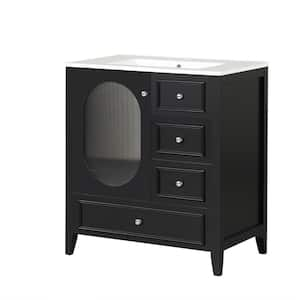 18.30 in. W Top White Freestanding Wood Vanity Bathroom Cabinet with Sink 3 Drawers & Door in Black