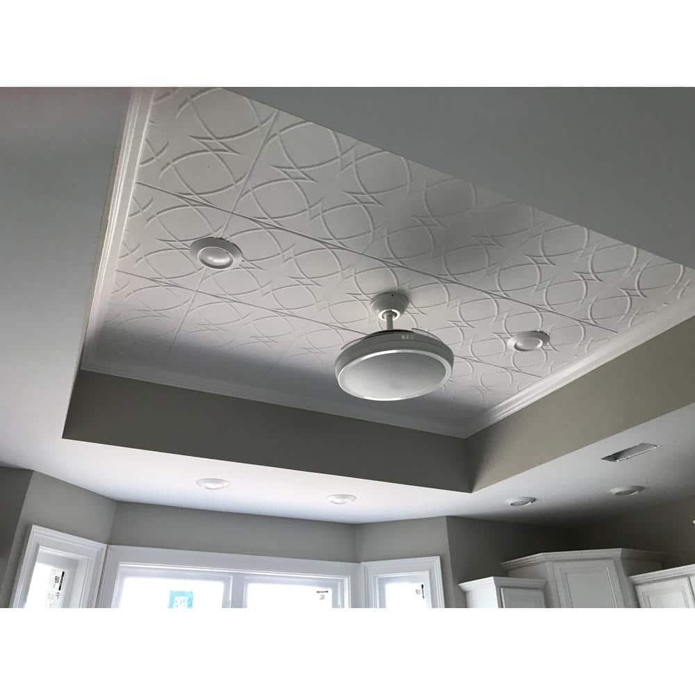 Plain White Polystyrene Glue-Up Ceiling Tile with Circles and Stars Design