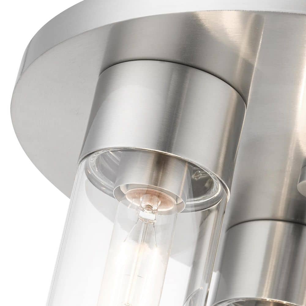 Sleek Brushed Nickel 3-Light Flush Mount with Clear Glass