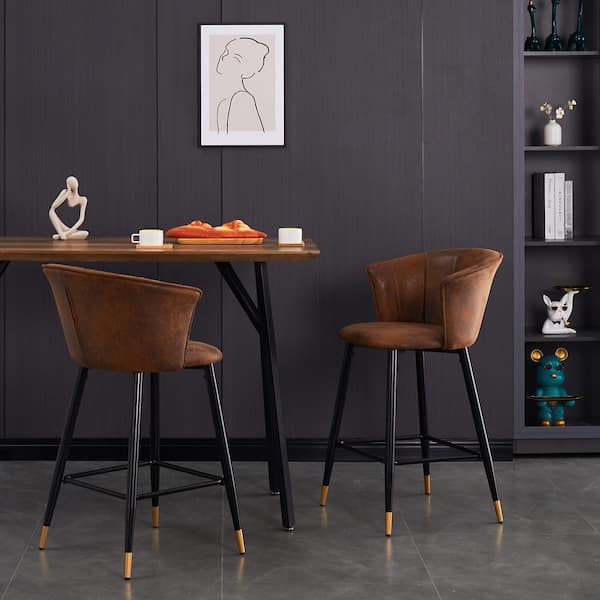 Homy Casa Doncic 26 in. Brown Low Back Metal Frame Counter Stool with Fabric Seat (Set of 2)