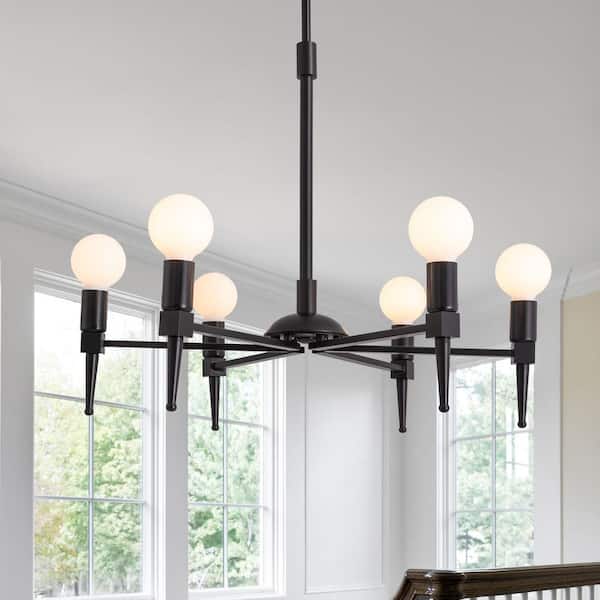 SILJOY 22 in. 6-Light Black Modern Linear Candlestick Chandelier Farmhouse Island Pendant Light for Kitchen Island Dining Room