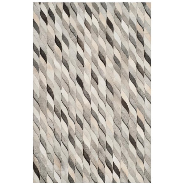 Studio Leather 5 ft. x 8 ft. Ivory/Gray Striped Wavy Area Rug