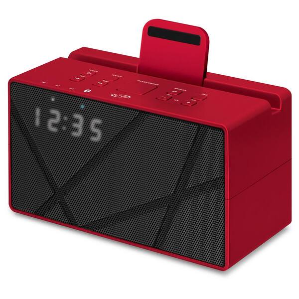 iLive Bluetooth Wireless Speaker with Dual Alarm Clock- Red